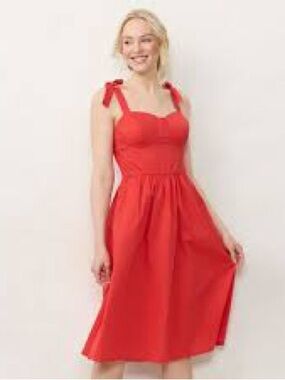 LC Lauren Conrad Red corset bodice Tie-Shoulder Midi Dress size medium